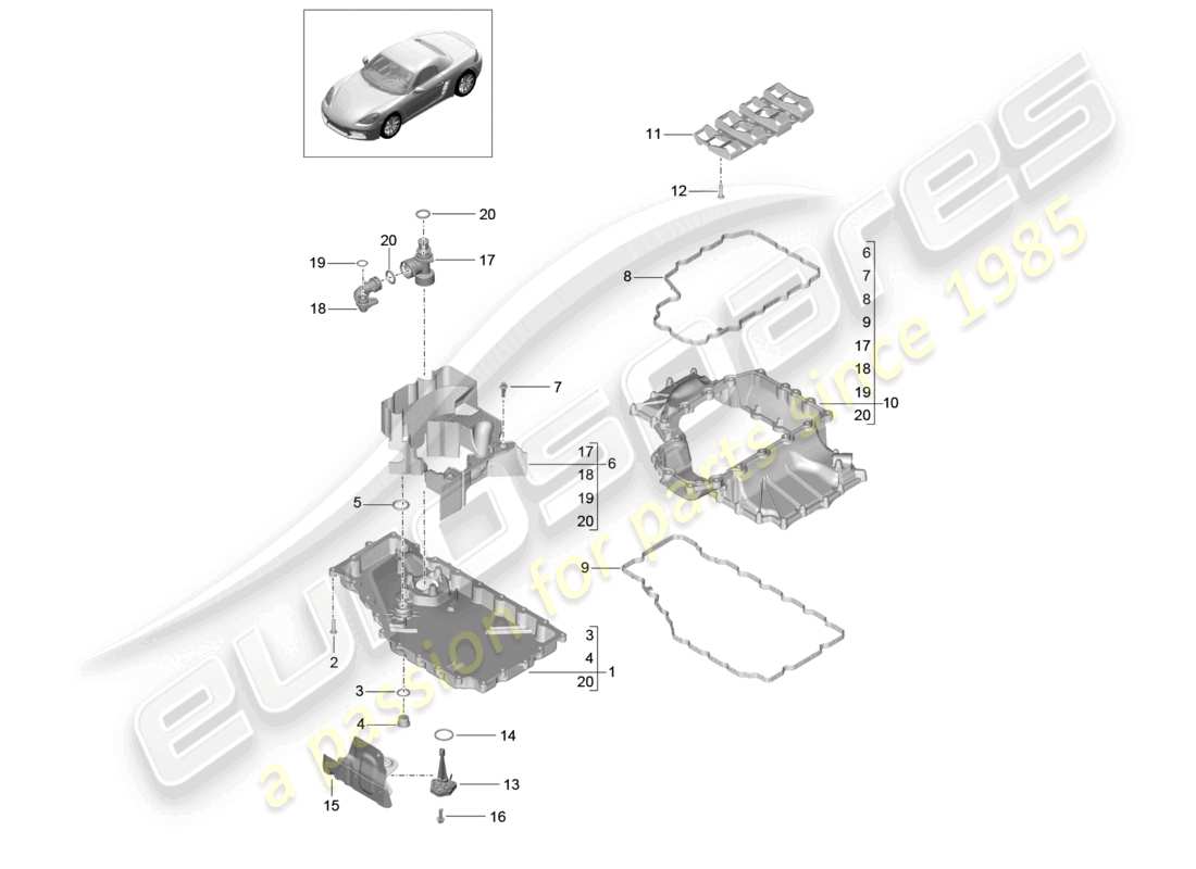 porsche 2024 (718 boxster) diagrama de piezas del cárter de aceite del motor (prensa de aceite/lubricación)