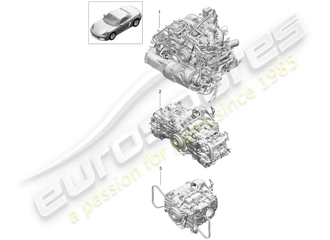 porsche 2017 (718 boxster) motor de repuesto diagrama de piezas