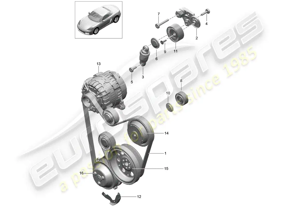 porsche 2017 (718 boxster) amortiguador tensor de correa diagrama de piezas