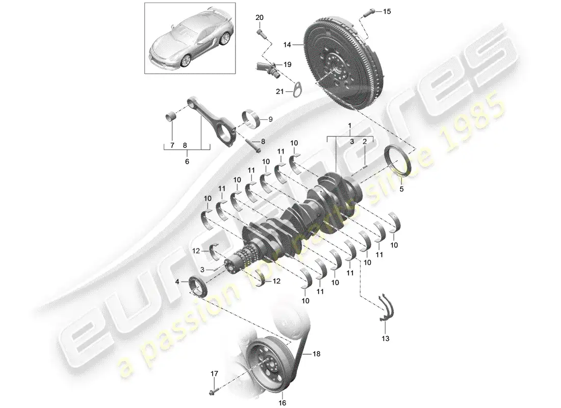 porsche 2016 (981 cayman gt4) diagrama de piezas del cigüeñal
