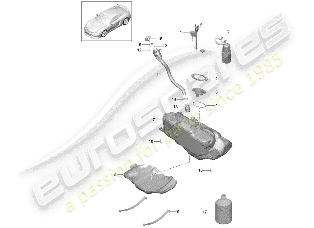 porsche 2016 (981 cayman gt4) depósito de combustible diagrama de piezas