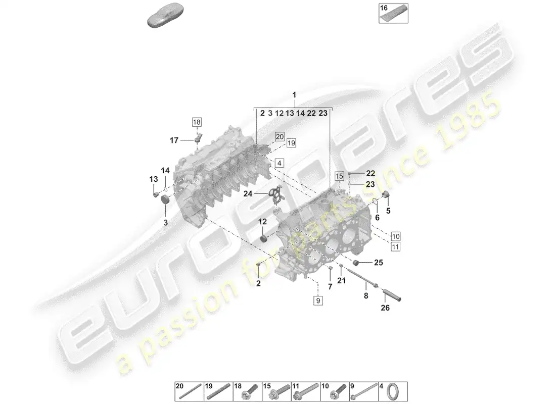 porsche 2020 (992-1) crankcase diagrama de piezas