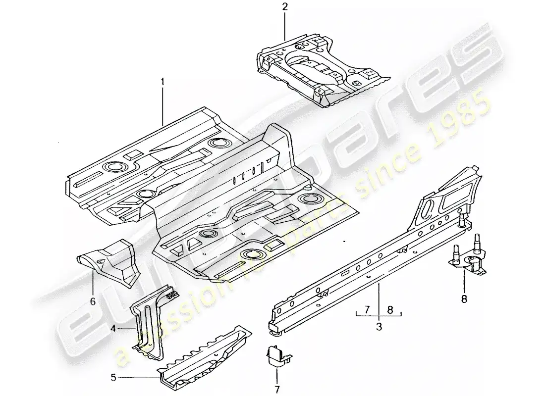 porsche 2002 (986 boxster) placas de piso diagrama de piezas