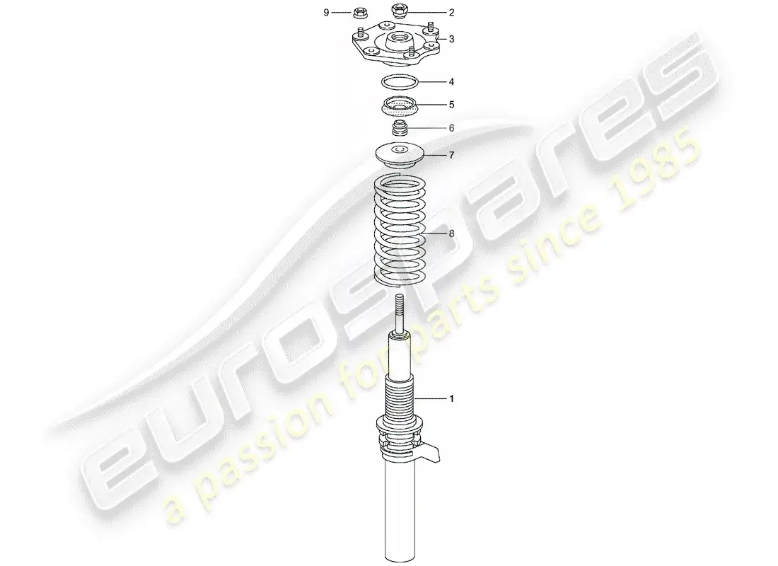 porsche 2002 (996 turbo / gt2) suspensión - puntal amortiguador diagrama de piezas