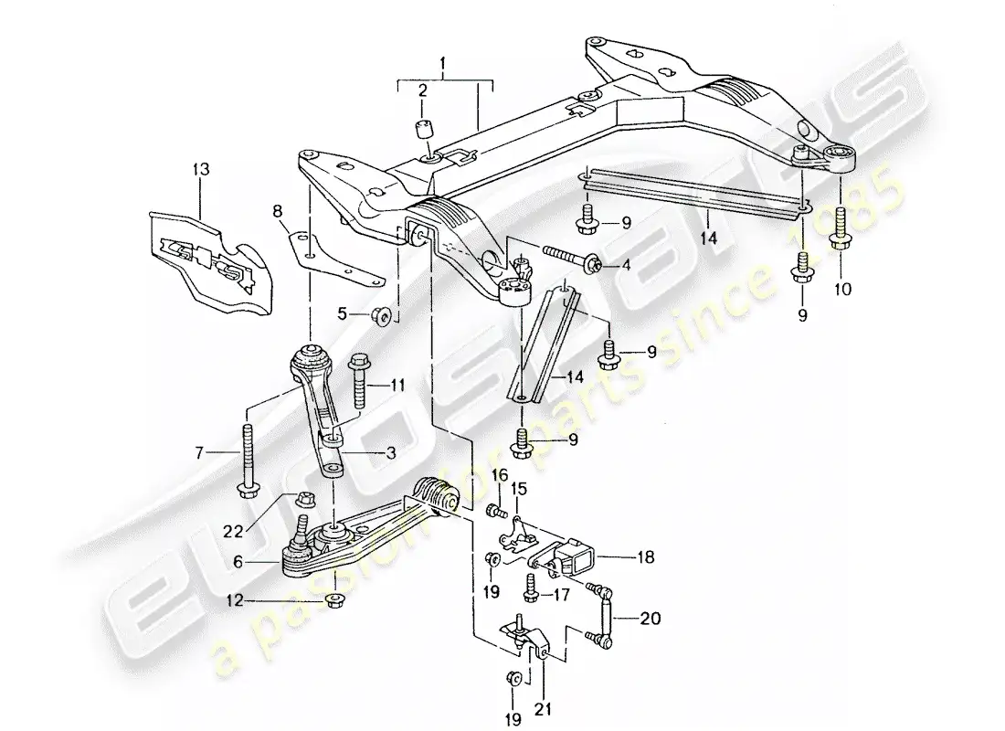 porsche 2004 (986 boxster) travesaño - brazo estabilizador de vía diagrama de piezas