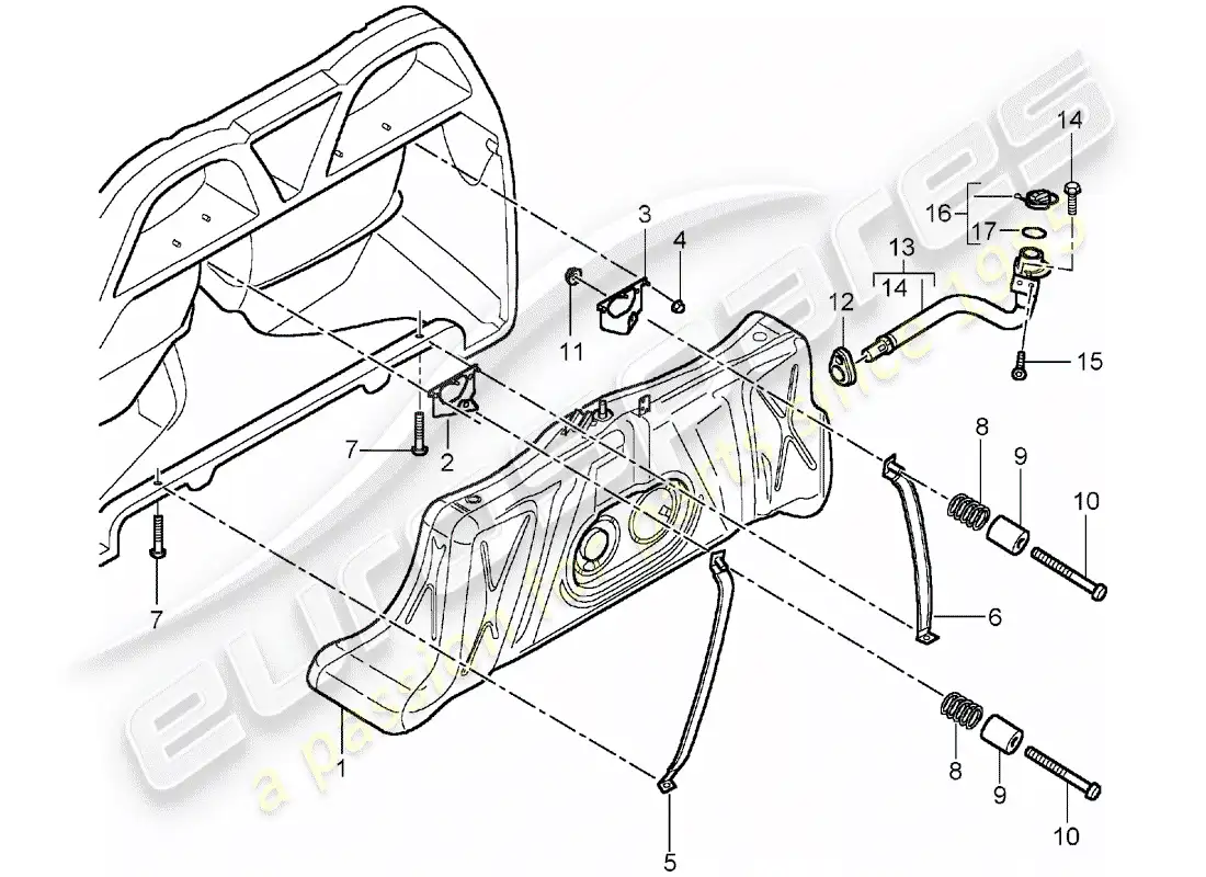 porsche 2005 (carrera gt) tanque de combustible - con: - accesorios diagrama de partes
