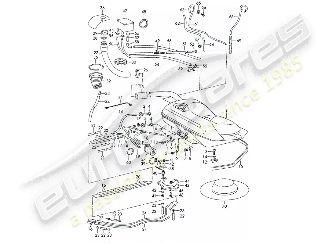 porsche 1965 (911/912) fuel system diagrama de piezas