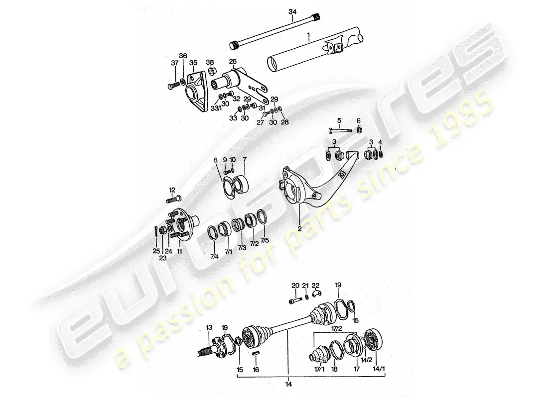 porsche 1975 (911 turbo) eje posterior diagrama de piezas