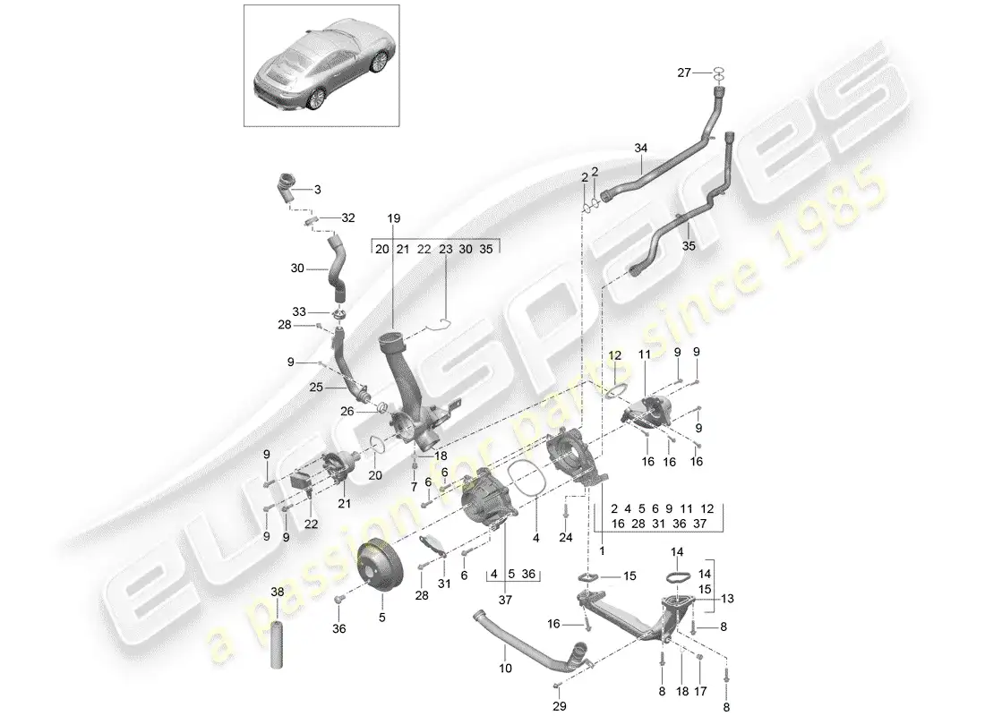 porsche 2019 (991-2) bomba de agua diagrama de piezas