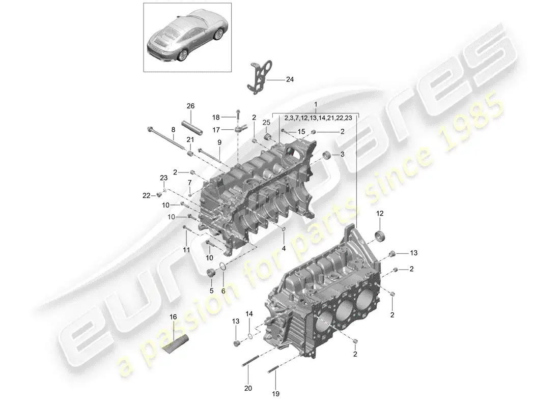 porsche 2019 (991-2) crankcase diagrama de piezas