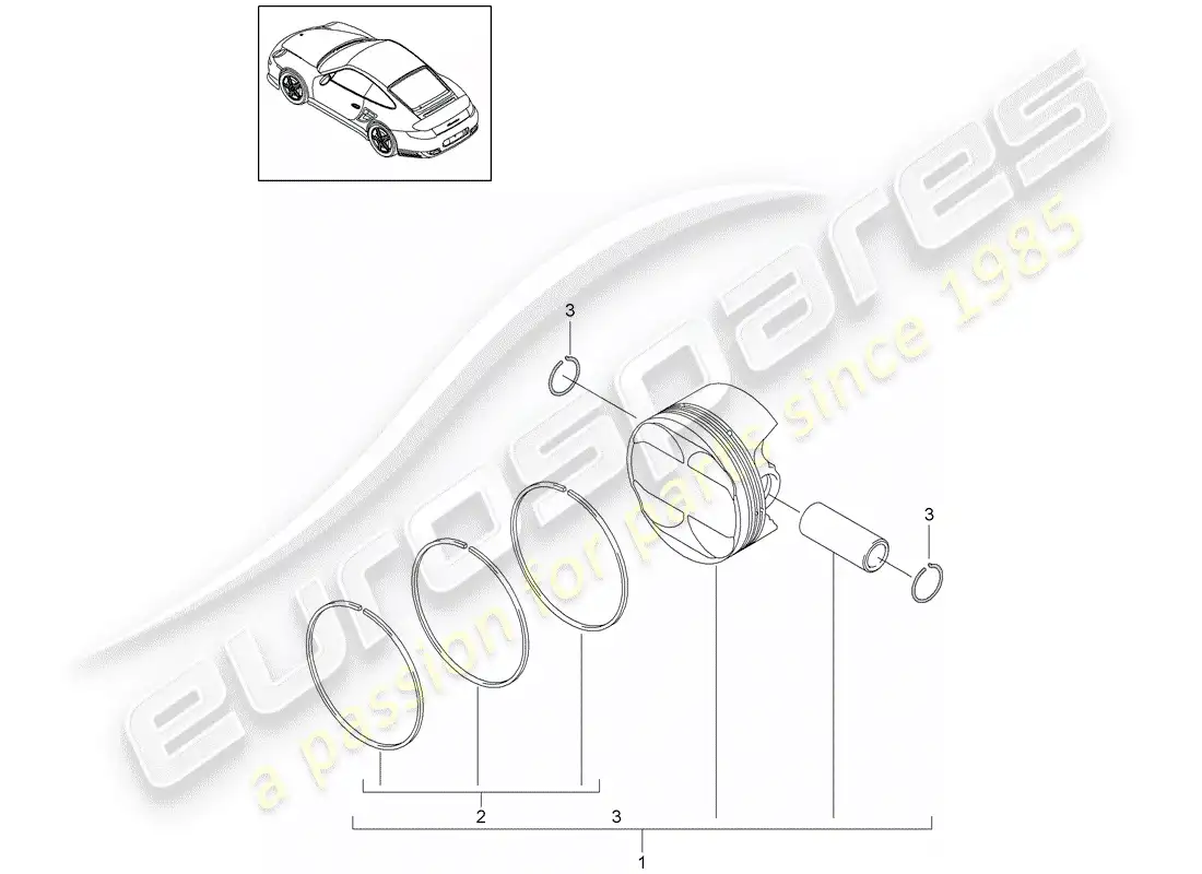 porsche 2011 (997-2 turbo / gt2 rs) pistón diagrama de piezas