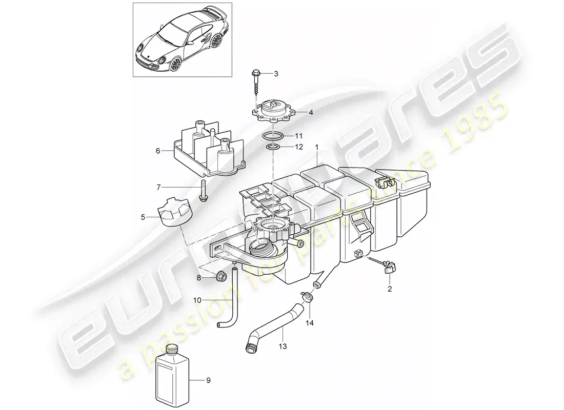 porsche 2011 (997-2 turbo / gt2 rs) refrigeración por agua 4 diagrama de piezas