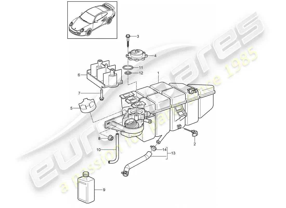 porsche 2011 (997-2 turbo / gt2 rs) refrigeración por agua 4 diagrama de piezas
