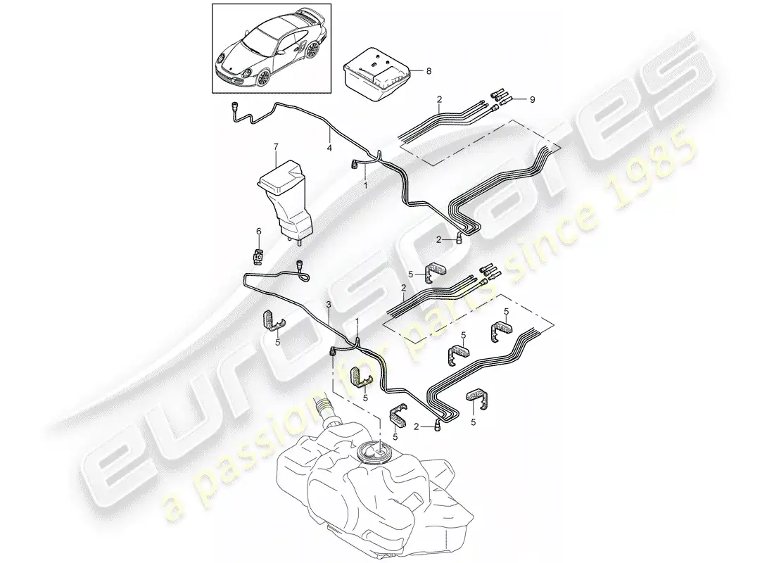 porsche 2011 (997-2 turbo / gt2 rs) fuel system diagrama de piezas