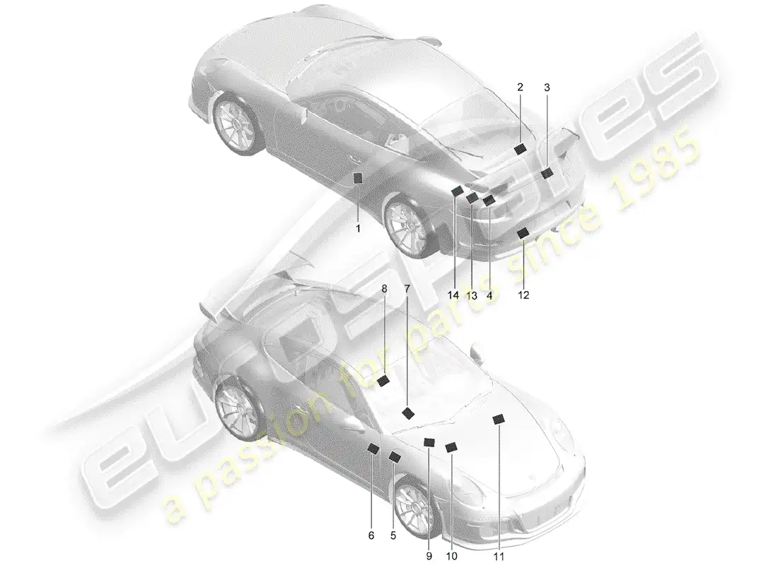 porsche 2014 (991-1 r/gt3/rs) señales/avisos diagrama de piezas
