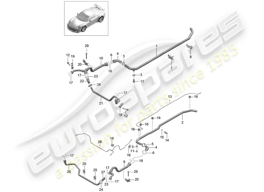 porsche 2014 (991-1 r/gt3/rs) water cooling diagrama de piezas