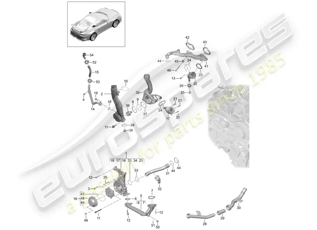 porsche 2014 (991-1 r/gt3/rs) bomba de agua diagrama de piezas