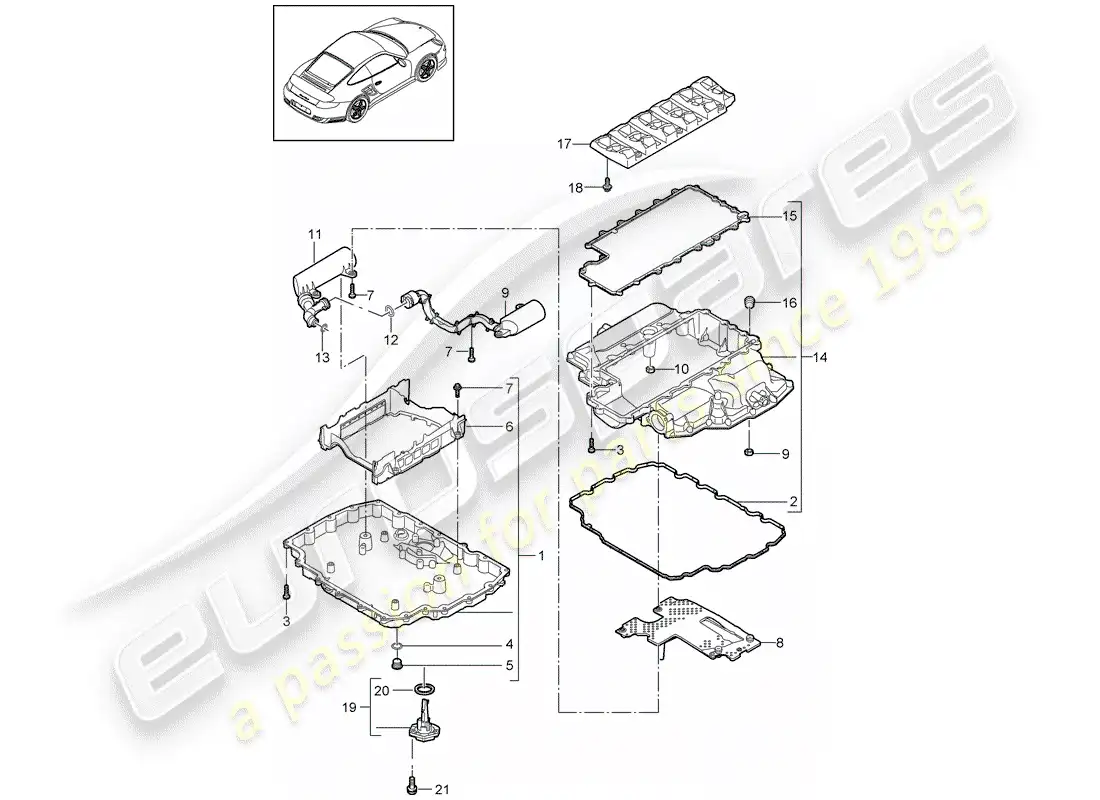 porsche 2011 (997-2 turbo / gt2 rs) diagrama de piezas del cárter de aceite