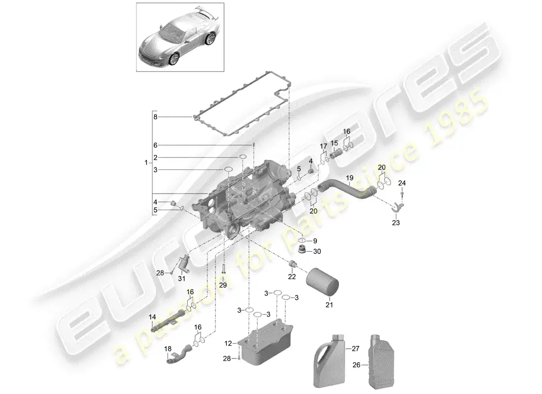 porsche 2014 (991-1 r/gt3/rs) filtro de aceite diagrama de piezas
