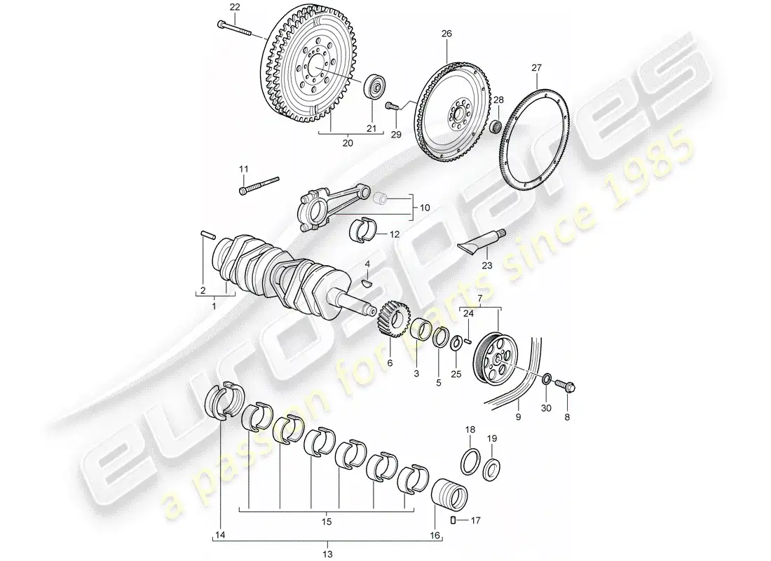 porsche 2010 (997-2 gt3) cigüeñal diagrama de piezas