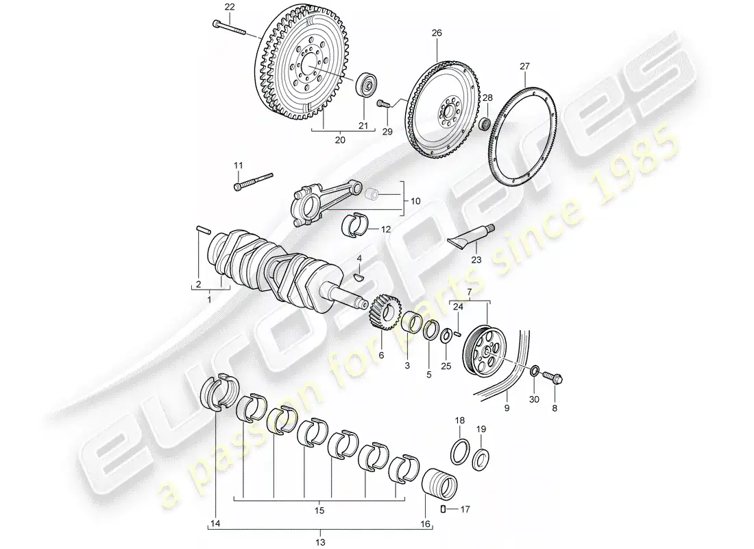 porsche 2010 (997-2 gt3) cigüeñal diagrama de piezas