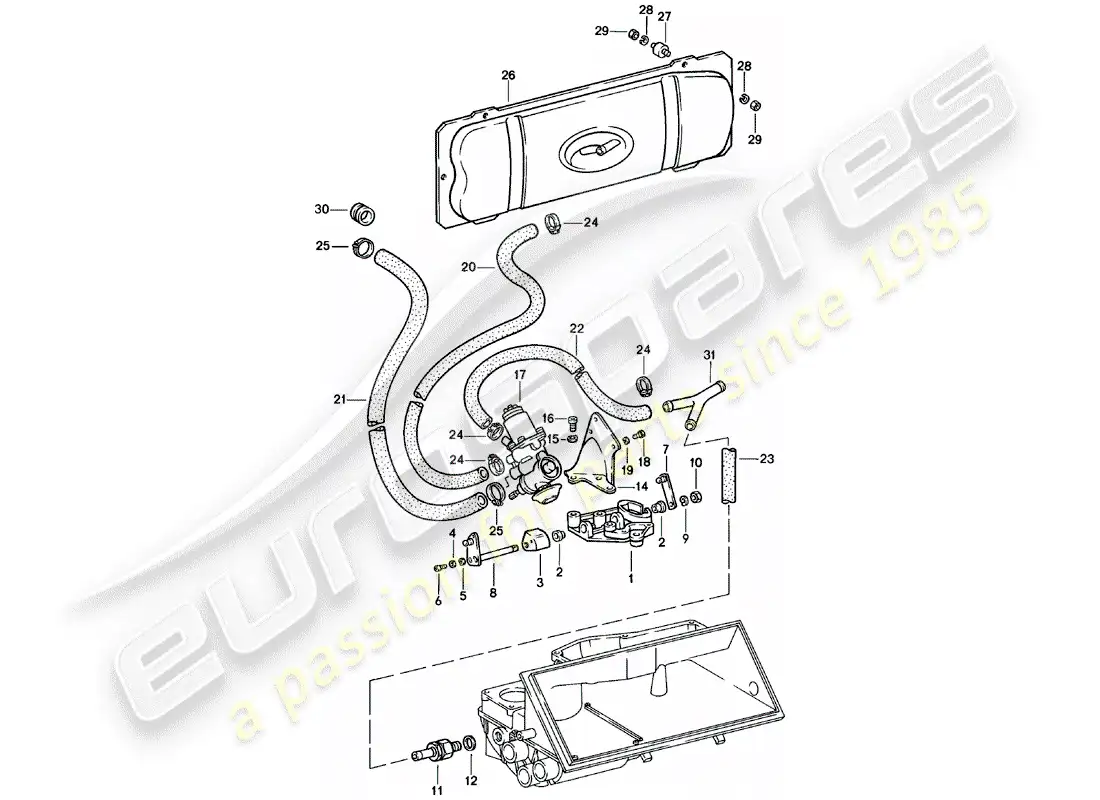 porsche 1980 (911) proveedor - -spm- - sistema de vacío - para - liberación del embrague diagrama de piezas