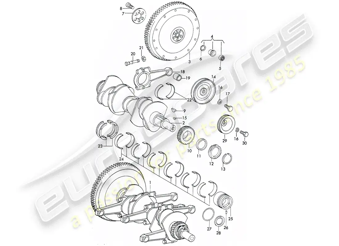 porsche 1966 (911/912) cigüeñal - y - biela diagrama de piezas