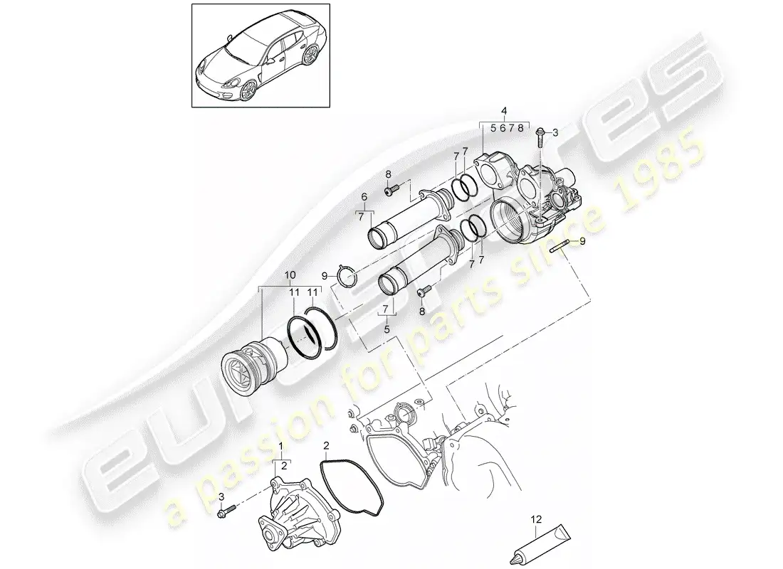 porsche 2012 (panamera 970) diagrama de piezas de la bomba de agua