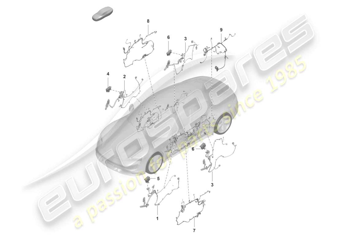porsche 2021 (taycan 9j1-1) diagrama de piezas del sistema de sonido burmester del panel interior de la puerta del cableado