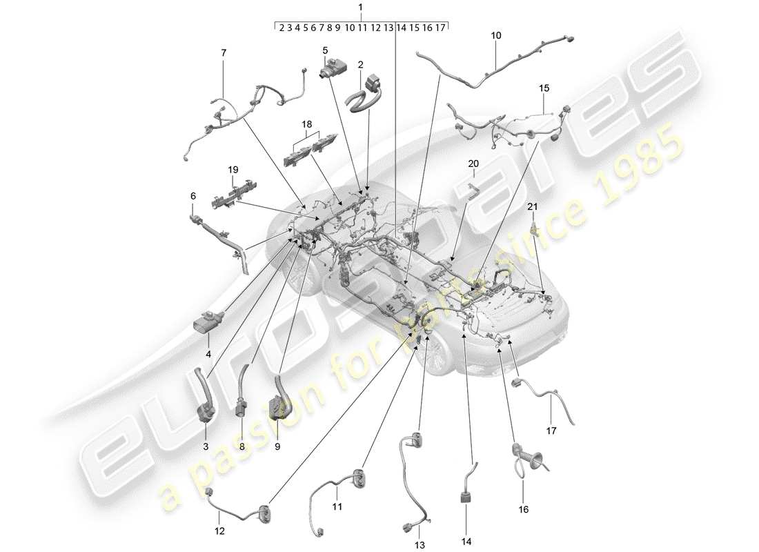 porsche 991 turbo (2018) arneses de cableado diagrama de piezas