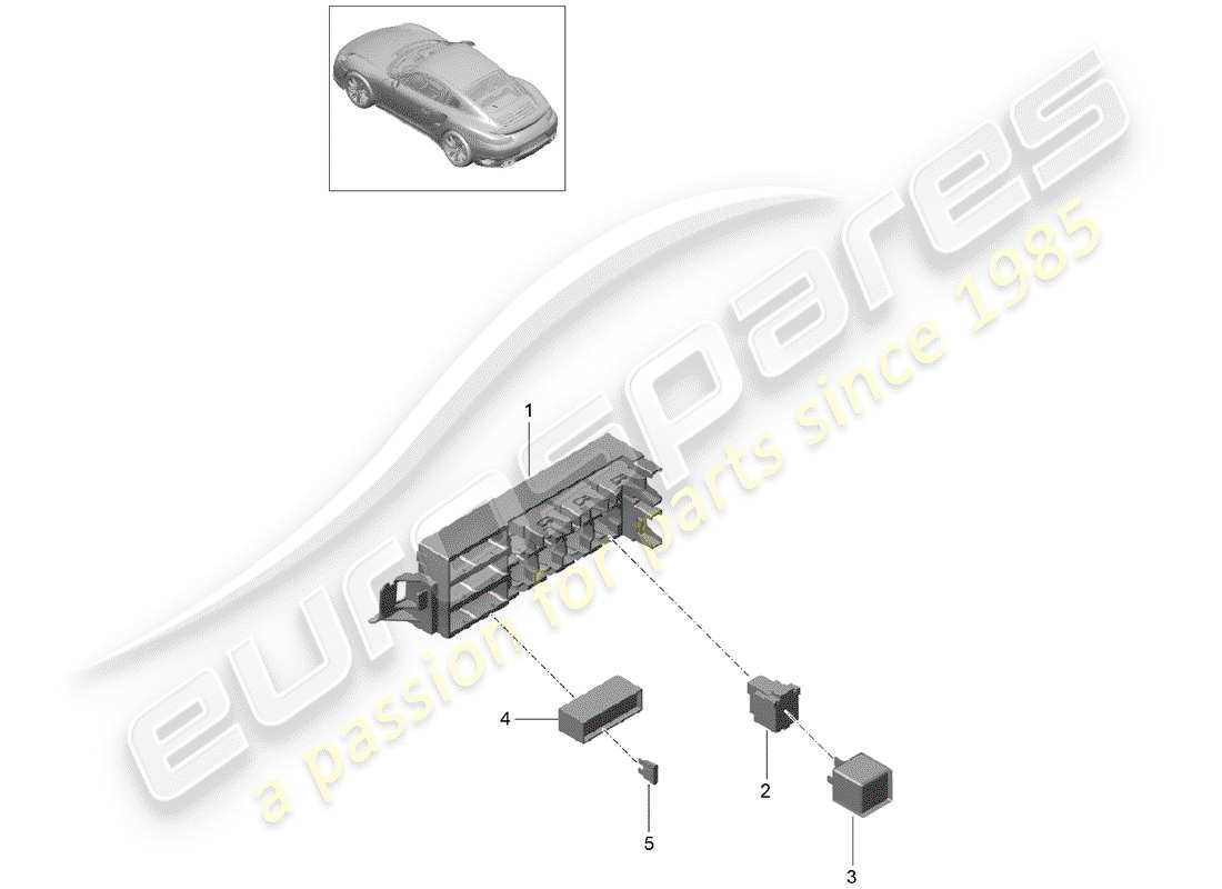 porsche 991 turbo (2018) diagrama de piezas de la caja de fusibles/placa de relé