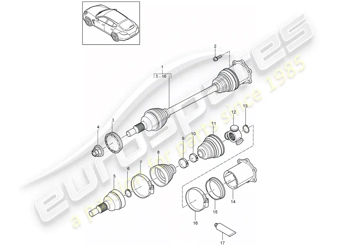 porsche 2012 (panamera 970) eje de accionamiento diagrama de piezas