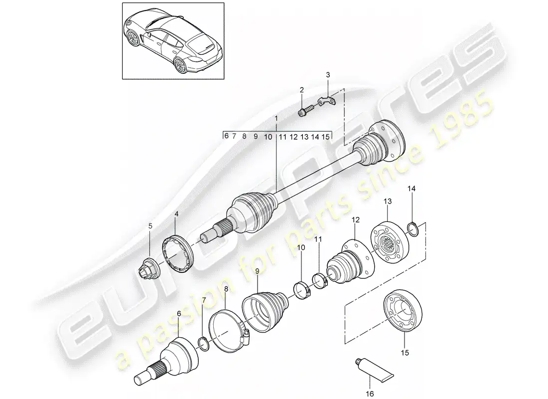 porsche 2012 (panamera 970) eje de accionamiento diagrama de piezas