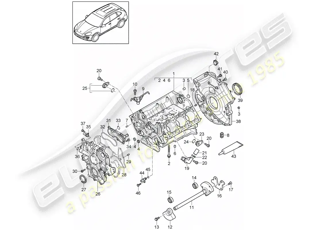 porsche 2013 (cayenne e2 92a) crankcase diagrama de piezas