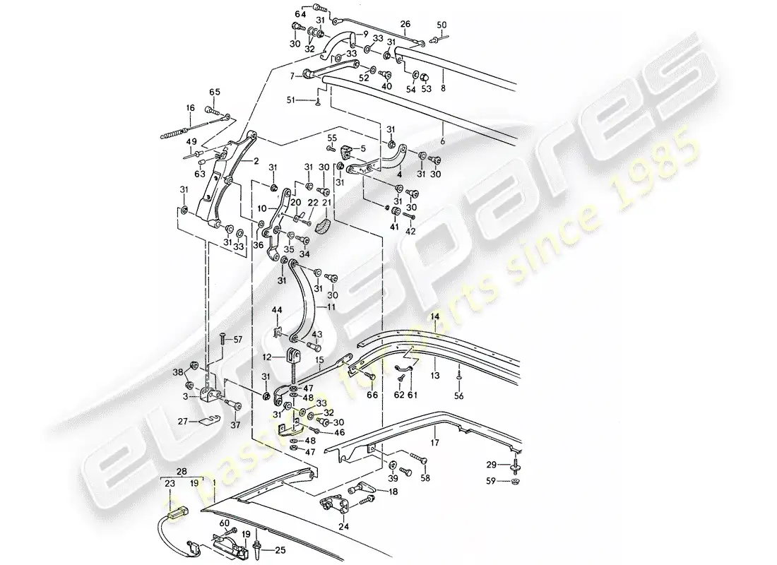 porsche 1990 (944) diagrama de piezas del marco superior