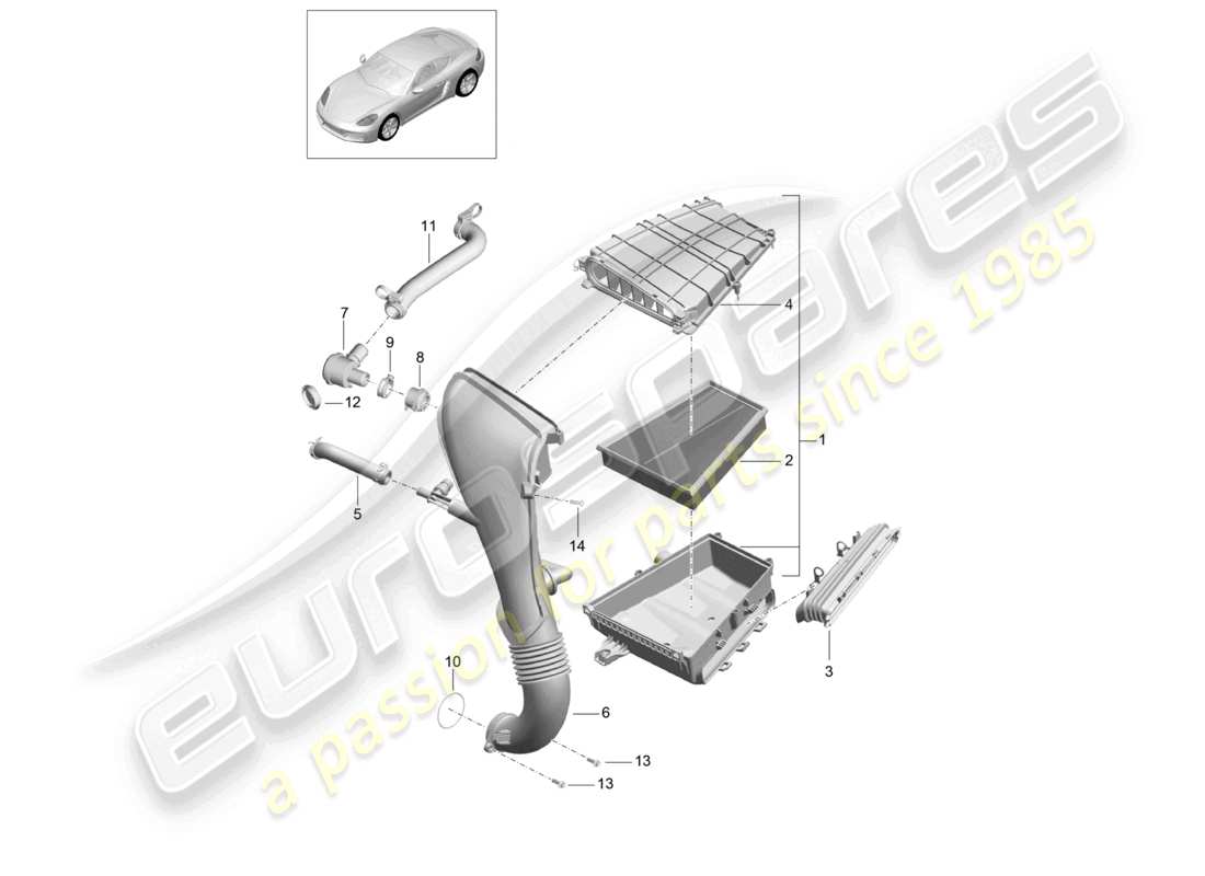 porsche 2023 (718 cayman) diagrama de piezas del filtro de aire