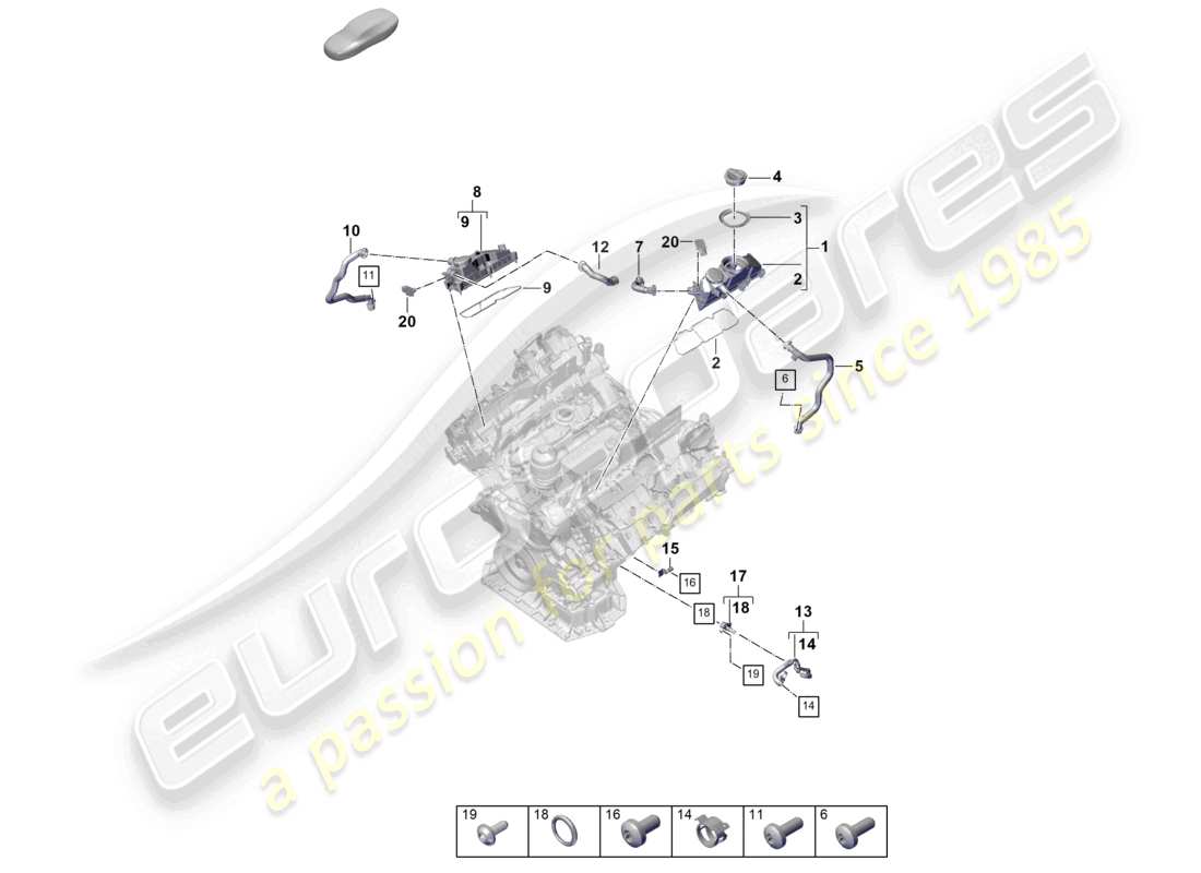 porsche 2024 (panamera 976) diagrama de piezas del separador de aceite del bloque de cilindros