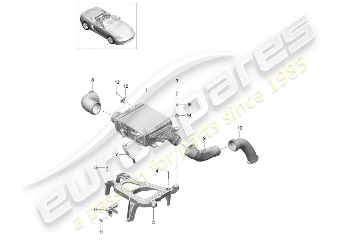 porsche 2022 (718 boxster) diagrama de piezas del enfriador de aire de carga