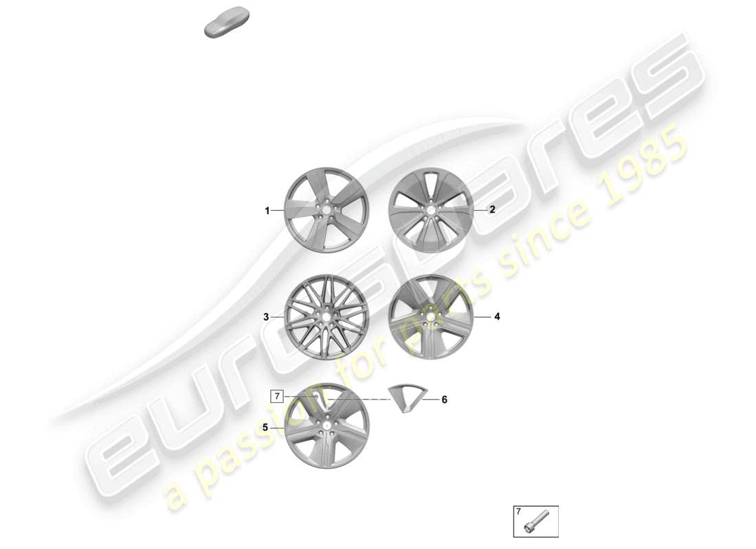 porsche 2025 (macan-e) rueda de aleación diagrama de piezas