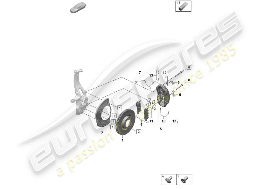 porsche 2025 (macan-e) freno de disco eje delantero diagrama de piezas