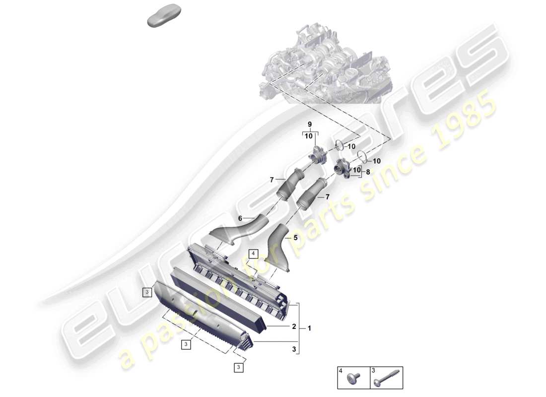 porsche 2025 (panamera 976) diagrama de piezas de la carcasa del filtro de aire, manguera de admisión y colector de admisión