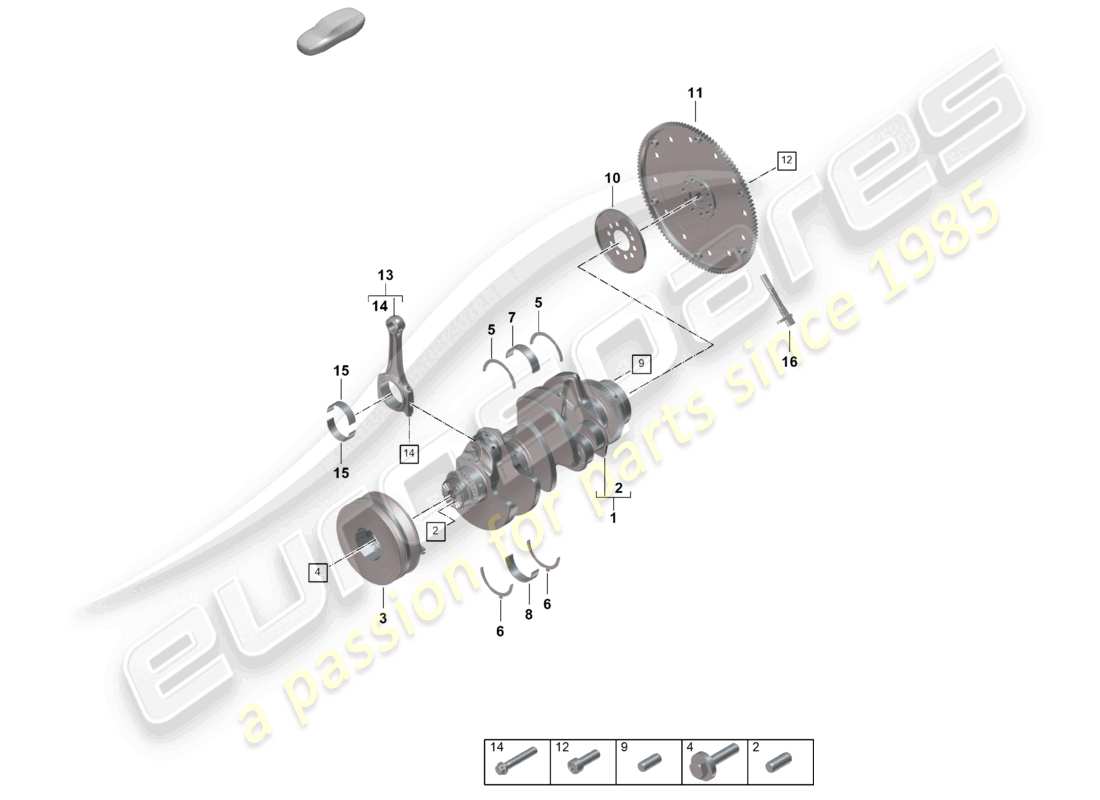 porsche 2023 (cayenne e3 pa) diagrama de piezas del disco de embrague y la biela del cigüeñal