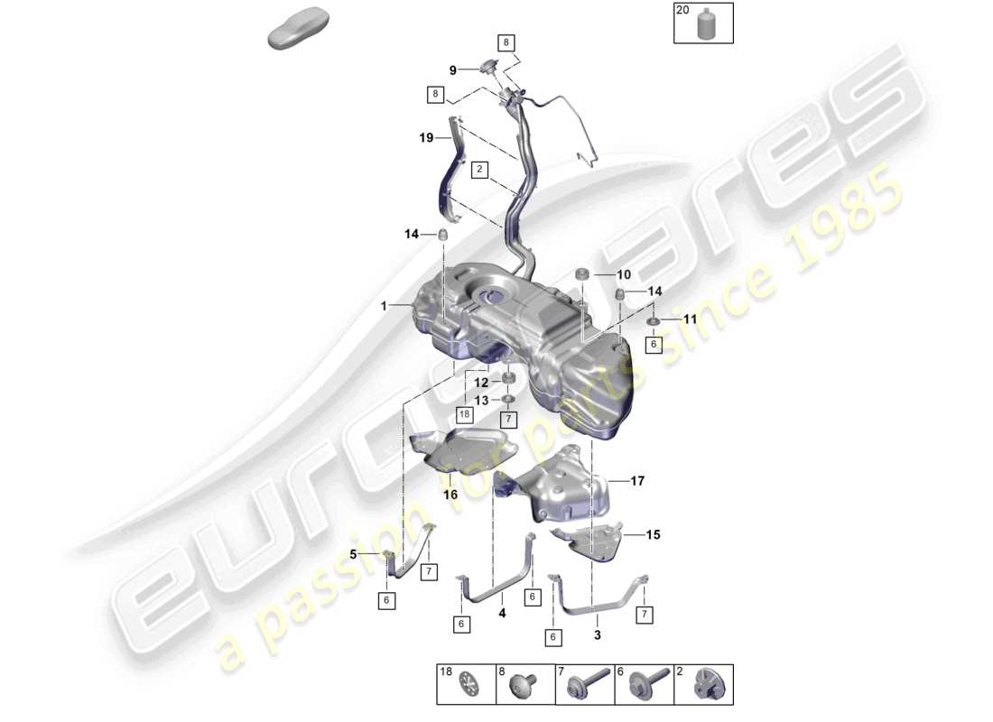 porsche 2023 (cayenne e3 pa) tanque de combustible con accesorios diagrama de piezas