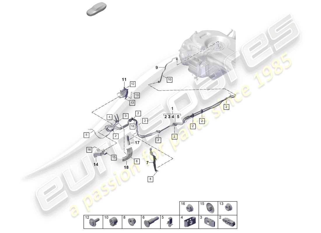 porsche 2023 (cayenne e3 pa) diagrama de piezas de la parte inferior de la carrocería de la línea de combustible