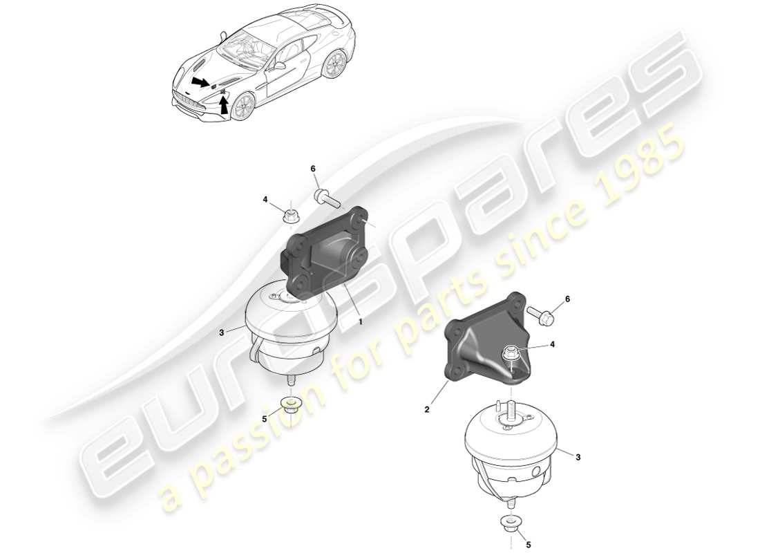 aston martin vanquish (2014) soportes del motor diagrama de piezas