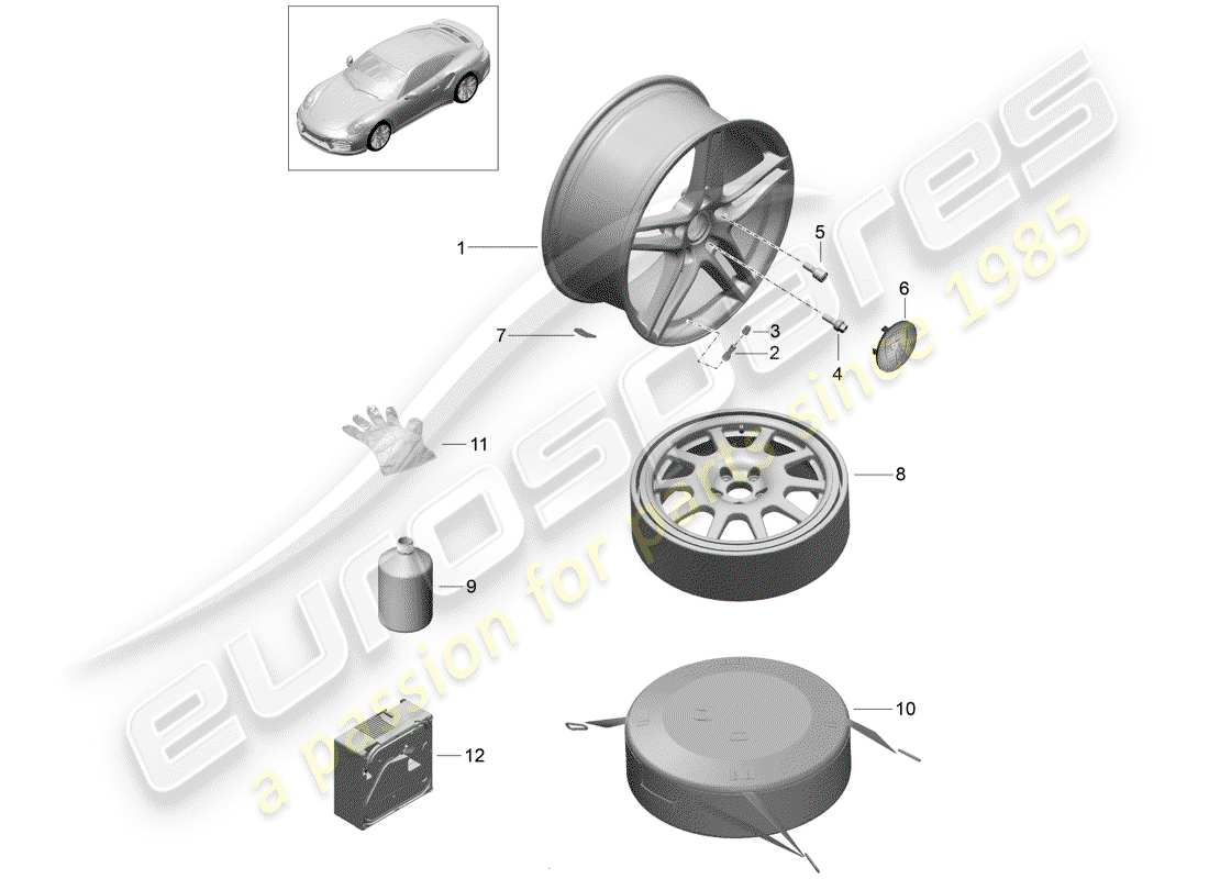 porsche 2018 (991-2 turbo) rueda de aleación diagrama de piezas