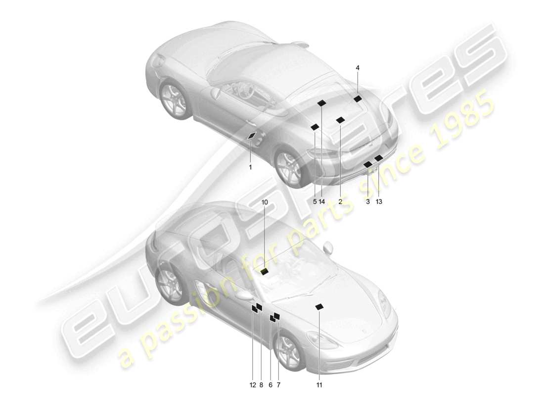 porsche 2021 (718 cayman) señales/avisos diagrama de piezas