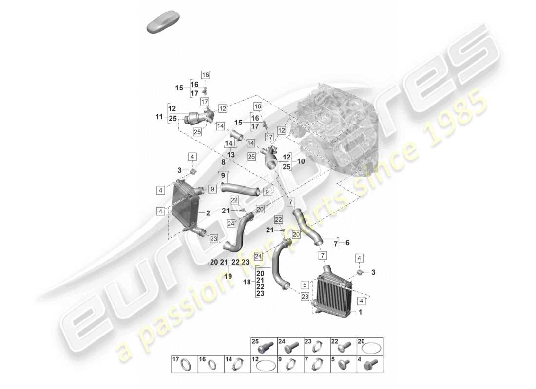 porsche 2022 (panamera 971-2) diagrama de piezas del tubo de presión del enfriador de aire de carga