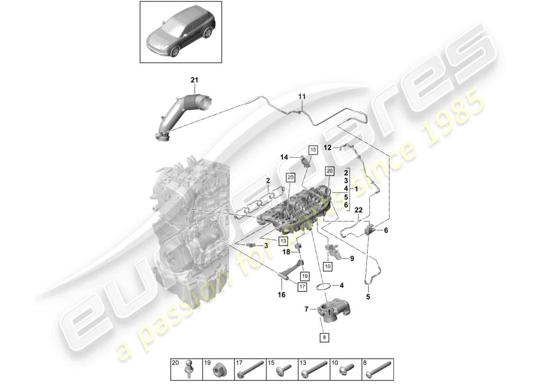 porsche 2024 (cayenne e3 9ya/9yb) diagrama de piezas del distribuidor de aire de admisión