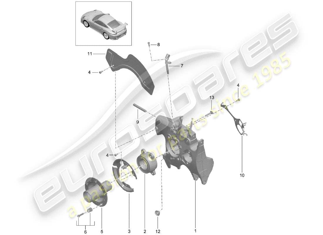 porsche 2018 (991-2 turbo) diagrama de piezas del portador de ruedas